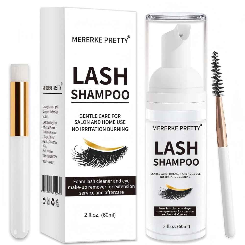Eyelash Extension Shampoo 60 ml + Brush - Eyelid Foaming Cleanser - Sensitive Paraben & Sulfate Free - Eyelash Wash and Lash Bath for Extensions - Salon Use and Home Care 🍁 All In One Marketplace Canada