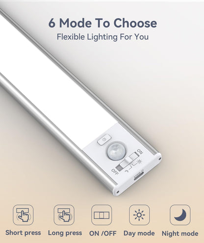 Under Cabinet Lighting, LED Motion Sensor Light Indoor, 2200mAh USB Rechargeable Closet Lights Battery Operated, Stick On Magnetic Wireless Dimmable Under Counter Lights for Kitchen, Stairs (2 Pack) 🍁 All In One Marketplace Canada