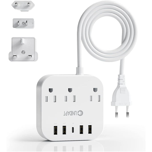 Unidapt European Plug Adapter, Unidapt US to UK Europe Power Strip for EU/UK/US with USB C and 4 USB Ports, 3 AC Outlets, Wall Mountable, 5ft Cord, for Travel Cruise Ship Home (WSS-603) 🍁 All In One Marketplace Canada