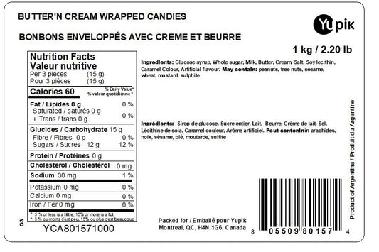 Yupik Butter'n Cream Candies, 1 kg, Individually Wrapped, Hard Candy, Rich & Creamy Butter Toffees, Sweet Flavor, Delicious Snacks, Ideal for Gifting, Halloween & Holidays