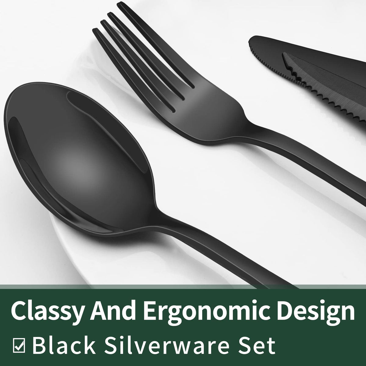 24-Piece Black Silverware Set with Steak Knives, Black Flatware Set for 4, Food-Grade Stainless Steel Tableware Cutlery Set, Mirror Finished Utensil Sets for Home Restaurant 🍁 All In One Marketplace Canada