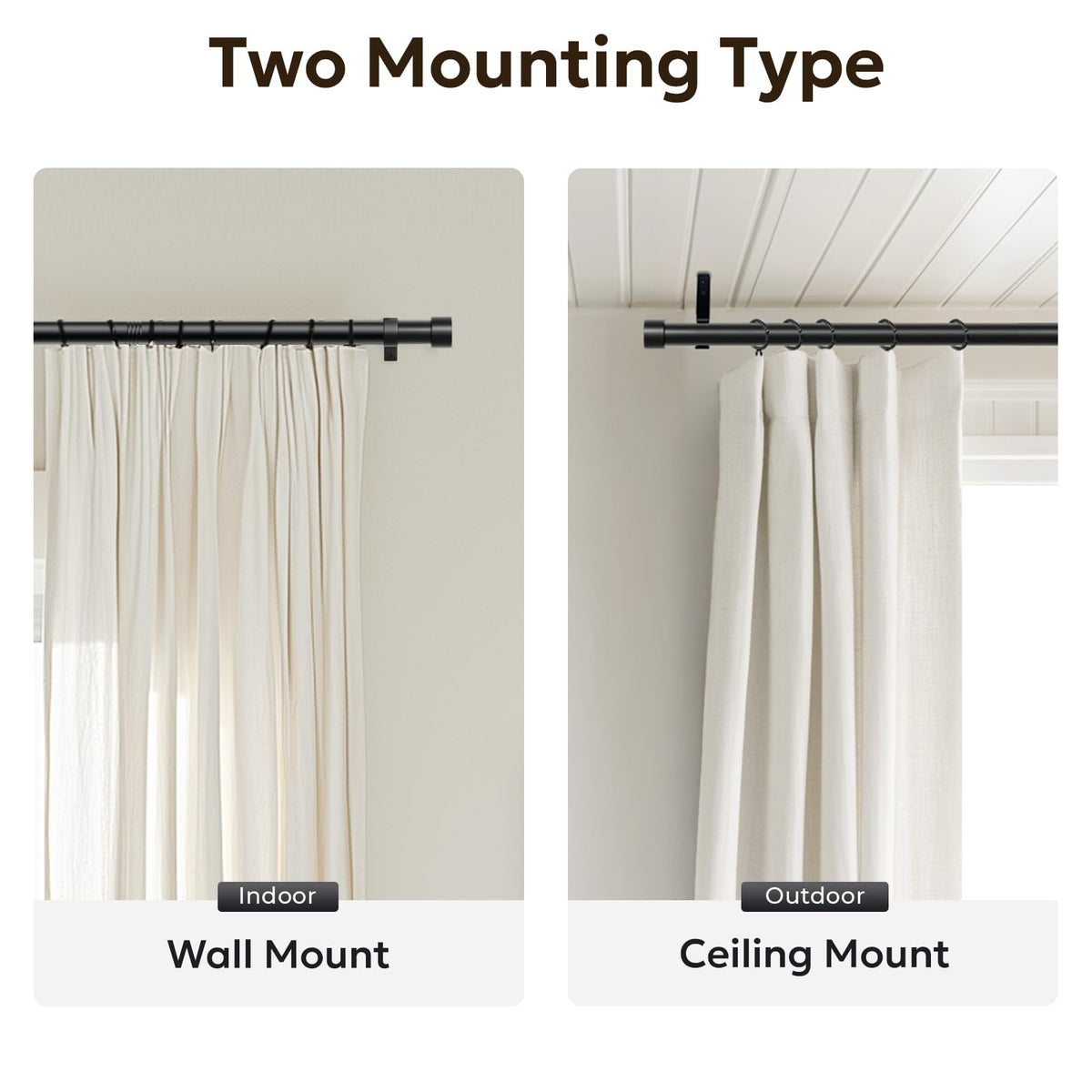 Zeerobee Curtain Rods for Windows 48 to 84, 1 Inch Black Heavy Duty Drapery Rods with Adjustable Length, Outdoor Modern Curtain Pole with Simple End Caps, 32"-86", Black 🍁 All In One Marketplace Canada