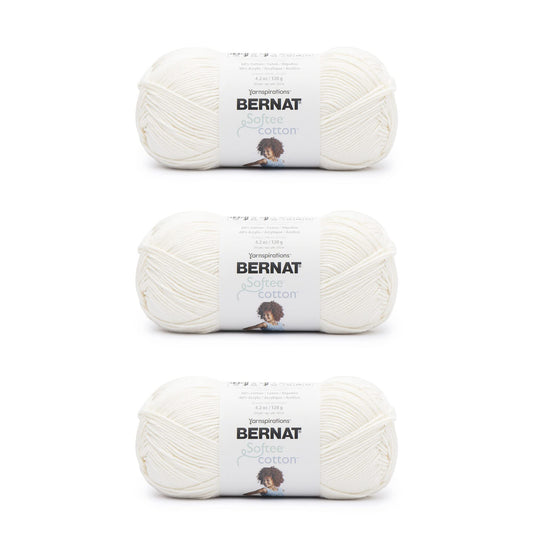 Bernat Softee Cotton Cotton Yarn - 3 Pack of 120g/4.25oz - Nylon - 3 DK (Light) - 254 Yards - Knitting/Crochet 🍁 All In One Marketplace Canada