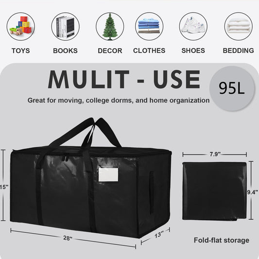 6 Pack-Extra Large Heavy Duty Moving Bags - Waterproof Storage Totes with Handles & Zippers, Foldable for College Dorm, Storage (Black) 🍁 All In One Marketplace Canada