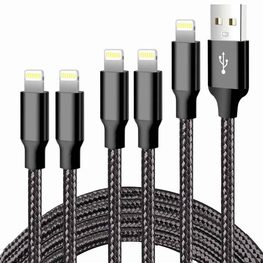 CUGUNU iPhone Charger, 5 Pack 3/3/6/6/10FT Apple MFi Certified USB Lightning Cable Nylon Braided Fast Charging Cord Compatible for iPhone 14/13/12/11/X/Max/8/7/6/5/SE/Plus/iPad - Black 🍁 All In One Marketplace Canada