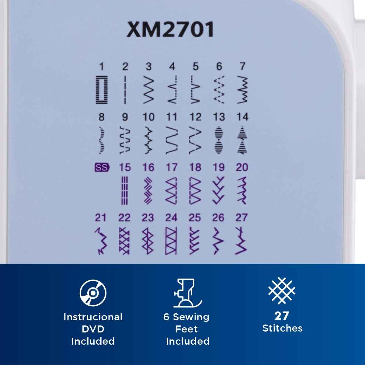 Brother XM2701 Lightweight, Full-Featured Sewing Machine with 27 Stitches, 1-Step Auto-Size Buttonholer, 6 Sewing Feet, and Instructional DVD 🍁 All In One Marketplace Canada
