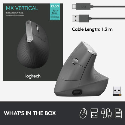 Logitech MX Vertical Wireless Mouse – Ergonomic Design Reduces Muscle Strain, Move Content Between 3 Windows and Apple Computers, Rechargeable, Graphite 🍁 All In One Marketplace Canada