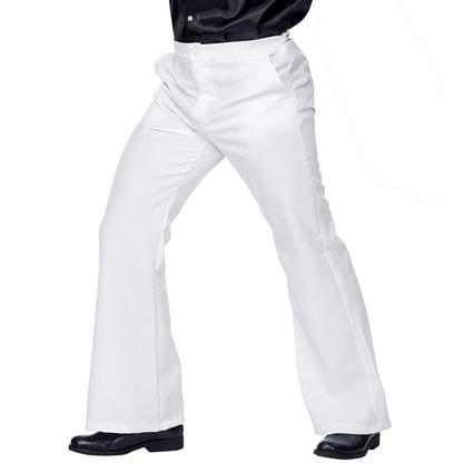 Widmann 70s Groovy Style Retro Flared Trousers Fancy Dress, Adult Unisex, Wide-Leg Disco Cut Comfortable Fabric, Suitable for Halloween, Carnival and Themed Events and Celebrations - White - L/XL