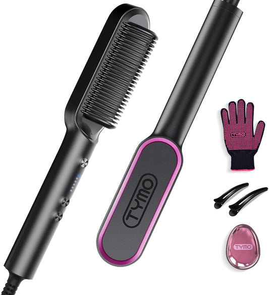 TYMO Hair Straightener Brush, Flat Iron & Comb 2 in 1 for Straightening, Anti-Scald Hot Comb, 5 Temp for All Hair Types, Straightening Brush for Women, Fast Finish with Smooth, Shiny, TYMO RING, Black 🍁 All In One Marketplace Canada