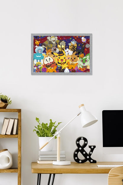 Pokémon: Halloween Party- Group Wall Poster, 22.4L" x 14.7W", Gray Framed Version