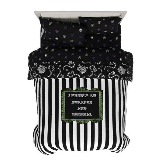 Franco Collectibles Beetlejuice Halloween Striped Bedding 5 Piece Super Soft Reversible Comforter and Sheet Set, Queen, (Officially Licensed Product)