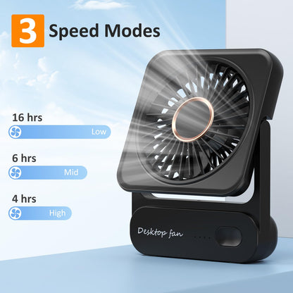 Desk Fan, 4000mAh Table Fan USB Rechargeable, 3 Speed Mini Fans, Quiet & Powerful & Rotatable, Compact & Portable Fan for Home Bedroom Desktop Office Traveling Car Outdoor, Black 🍁 All In One Marketplace Canada