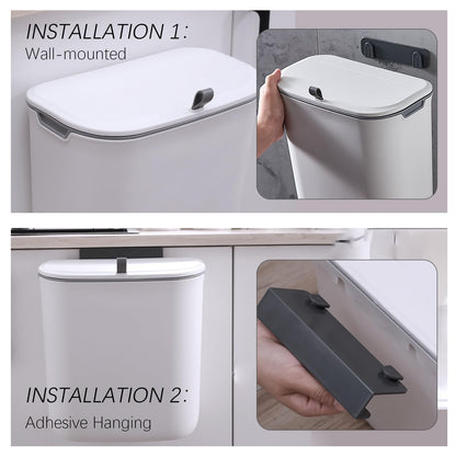 ELPHECO Compost Bin, 2.5 Gallon Hanging Trash Can with Lid, Kitchen Cabinet Door Under Sink Plastic Garbage Can Wall Mounted Slide Open, White 🍁 All In One Marketplace Canada