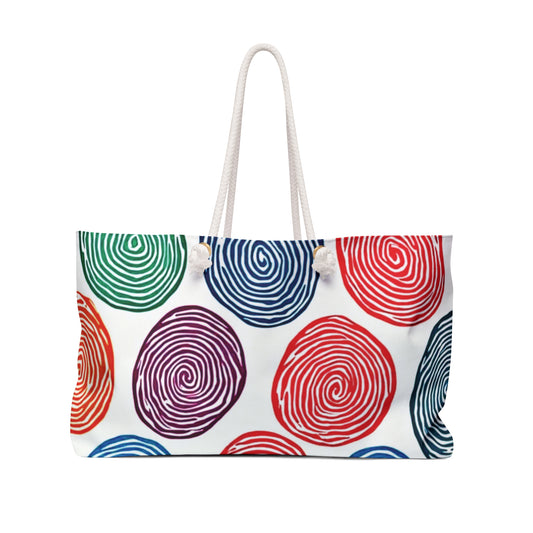 Colorful Spiral Circles Weekender Bag | Large Tote Beach Travel | Busy Mom | Mother Gift