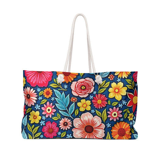 Colorful Floral Pattern Weekender Bag | Bright Boho Flower Tote