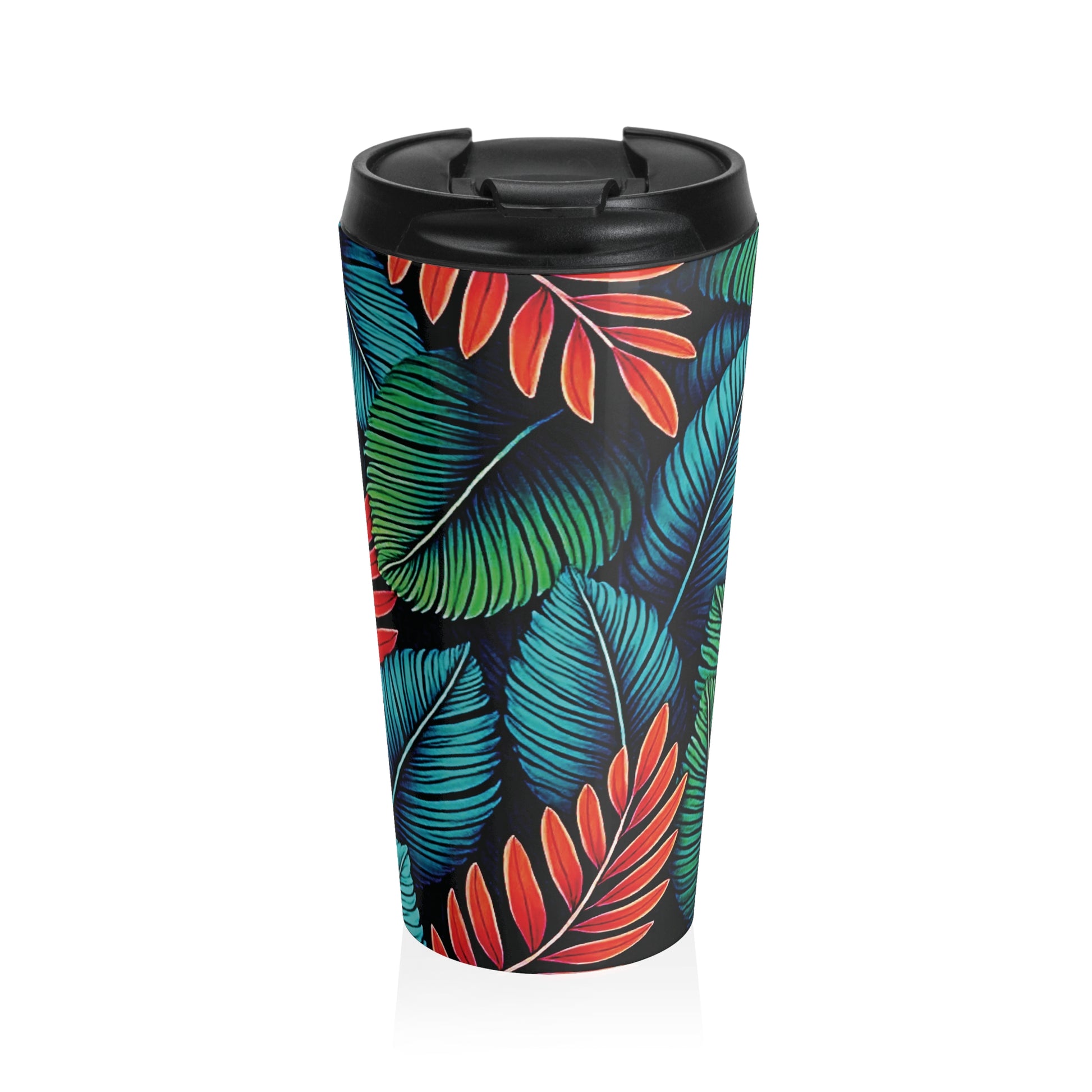 Tropical Leaf Pattern Travel Mug | Colorful Botanical Stainless Steel - AURABAGS SHOP