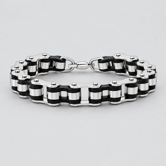 Men’s Stainless Steel Bicycle Chain Industrial Two-Tone Gear Biker Bracelet