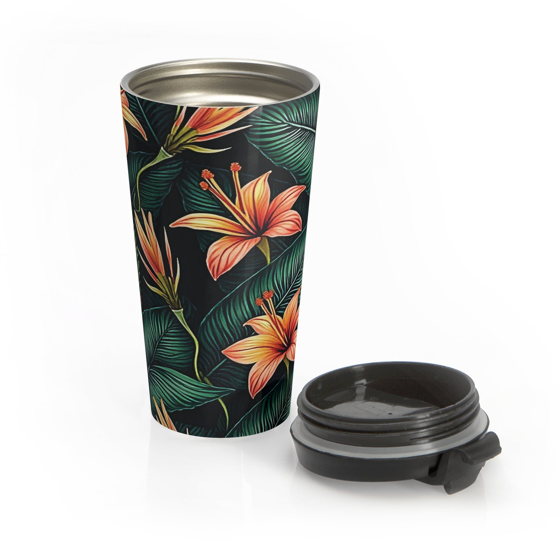 Tropical Orange Lily Travel Mug | Floral Stainless Steel Tumbler - AURABAGS SHOP
