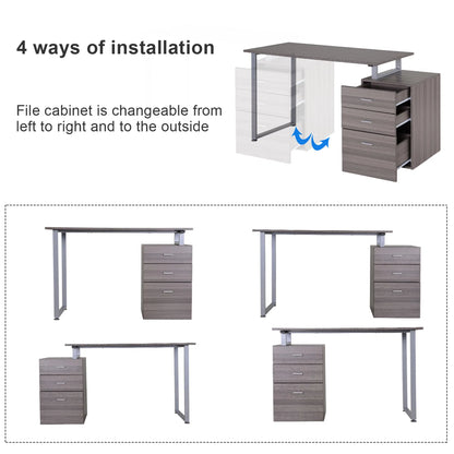 47-Inch L-Shaped Computer Desk – Reversible File Drawers & Metal Frame, Dark Wood Grain (United States & Canada Delivery Only)