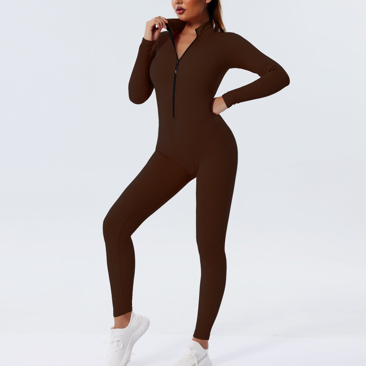 Women’s Seamless Zipper Yoga Bodysuit – Threaded Workout & Fitness Activewear
