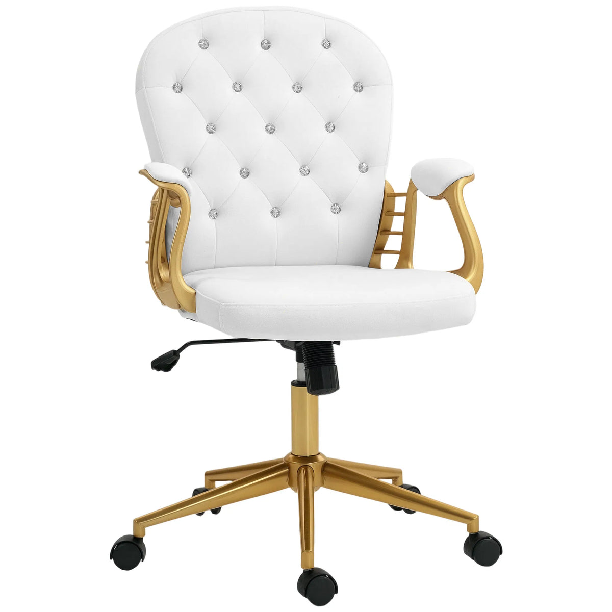 Cream White Velvet Office Chair – Button-Tufted Swivel Vanity Chair with Wheels & Tilt (United States & Canada Delivery Only)