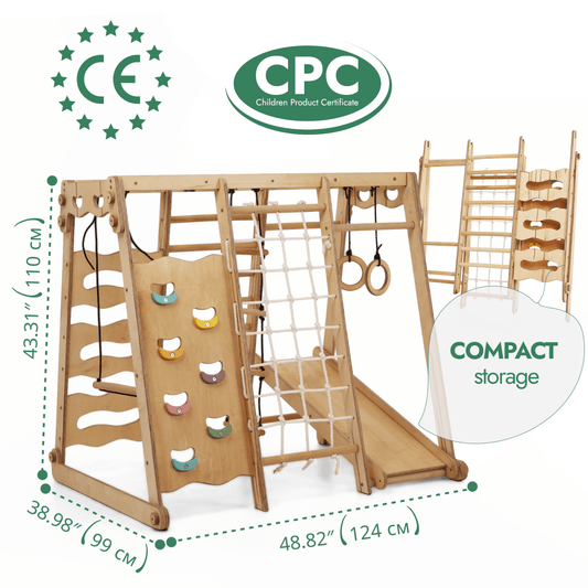 6in1 Indoor Jungle Gym for Toddler: Playground + Swings Set + Slide Board + Rope + Stairs