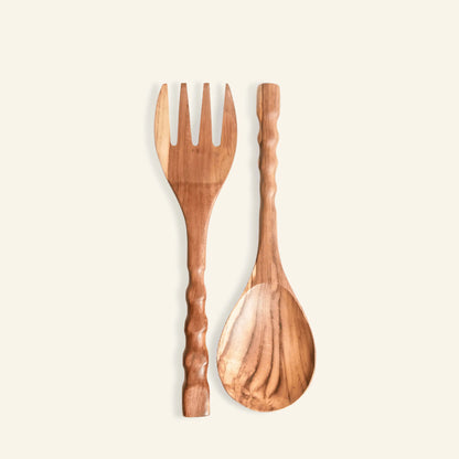 Ensemble fourchette et cuillère en bois