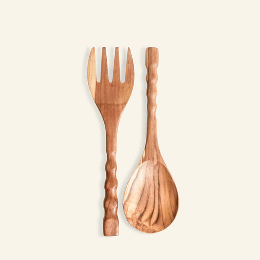 Ensemble fourchette et cuillère en bois