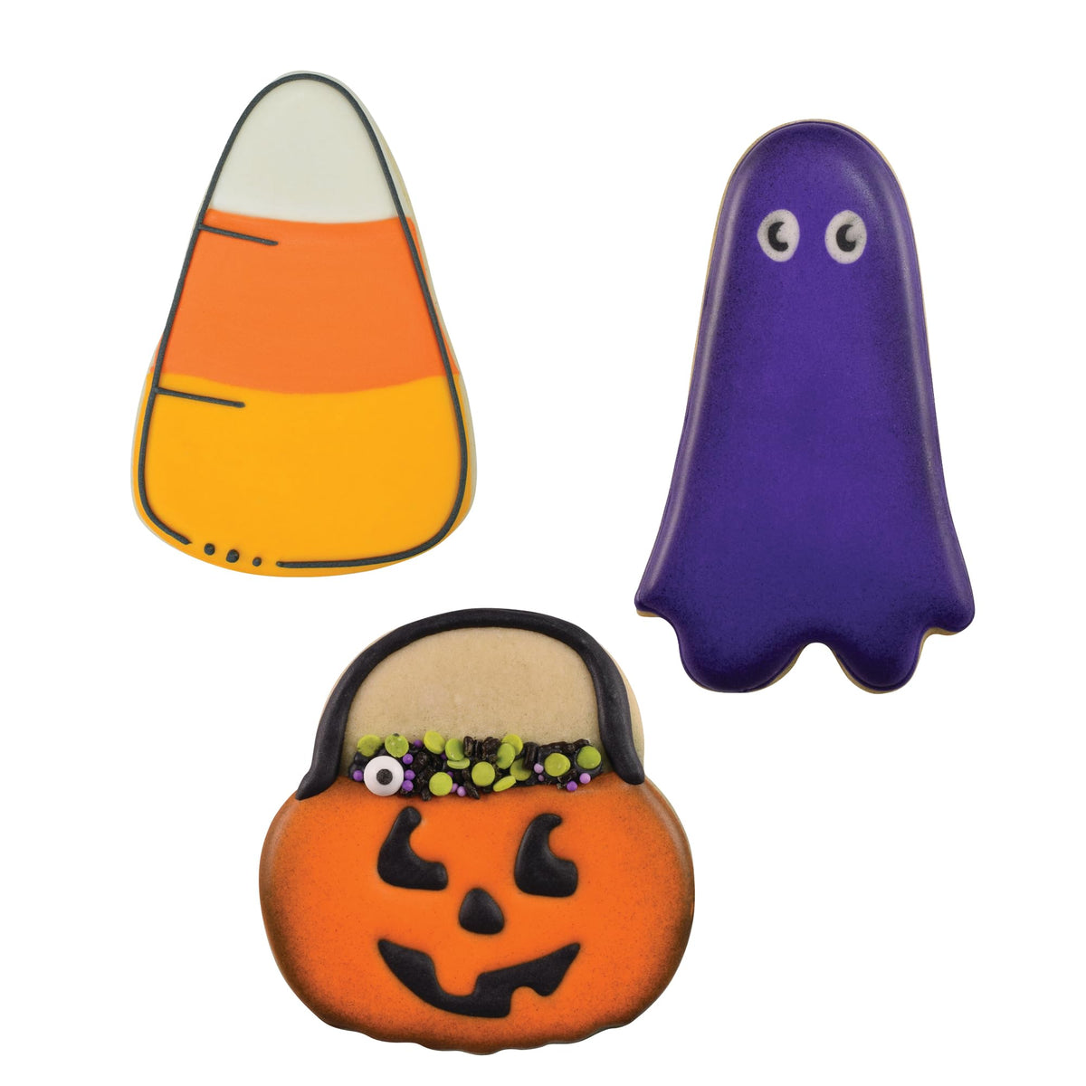 R&M Halloween/Spooktacular Cookie Cutter 3-Piece Set Stainless Steel – Includes Ghost, Pumpkin Bucket, Candy Corn
