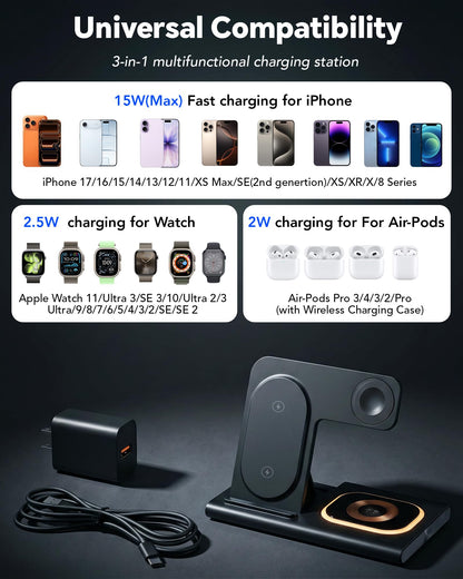 3 in 1 Foldable Wireless Fast Charging Station for Apple Multiple Devices 🍁 All In One Marketplace Canada