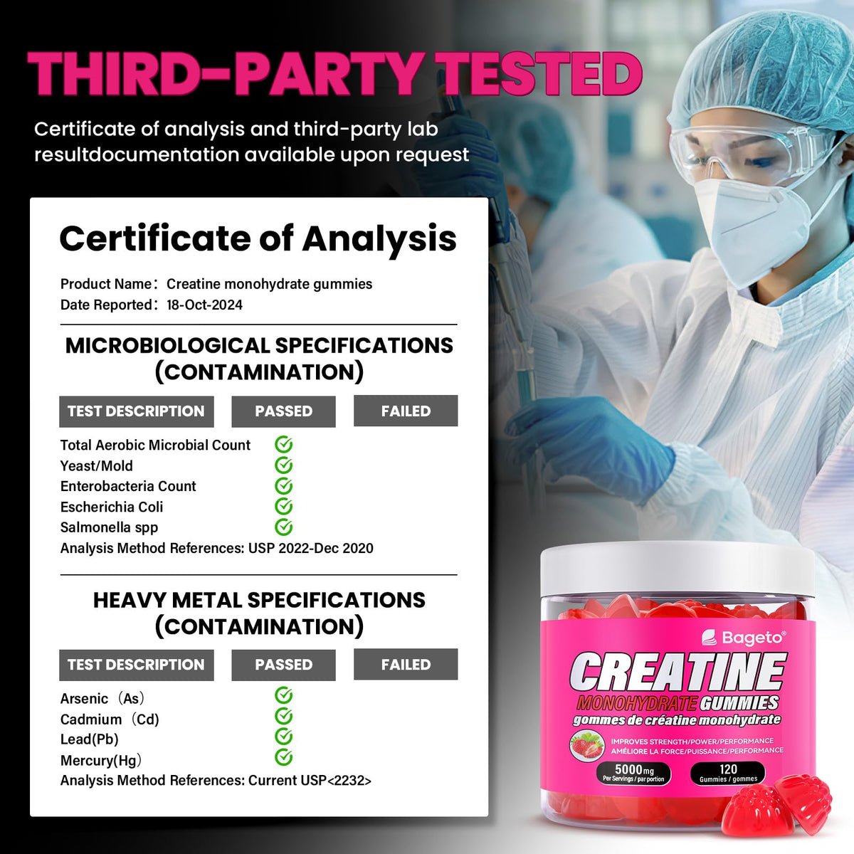 Creatine Monohydrate Gummies 5000mg for Men & Women, Gomitas de Creatina 5g Creatine Monohydrate, 0g Sugar Creatine Pre-Workout for Muscle Strength, Vegan, 120 Count Strawberry (Pack of 1) 🍁 All In One Marketplace Canada