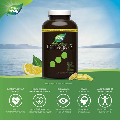 Nature's Way NutraSea Omega 3 Softgels Supplement with Fish Oil – Zesty Lemon Flavour – Heart & Brain Support for Kids Ages 6+ and Adults – EPA & DHA, 240 Softgels, Value Size 🍁 All In One Marketplace Canada