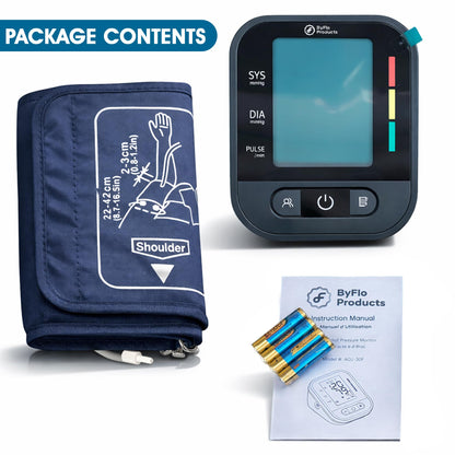 ByFloProducts Blood Pressure Monitor for Home Use – Digital Heart Rate Monitor with Backlit LCD Screen, Includes Blood Pressure Cuff, 4 AAA Batteries, Perfect Automatic Blood Pressure Machine (Black with Backlight) 🍁 All In One Marketplace Canada