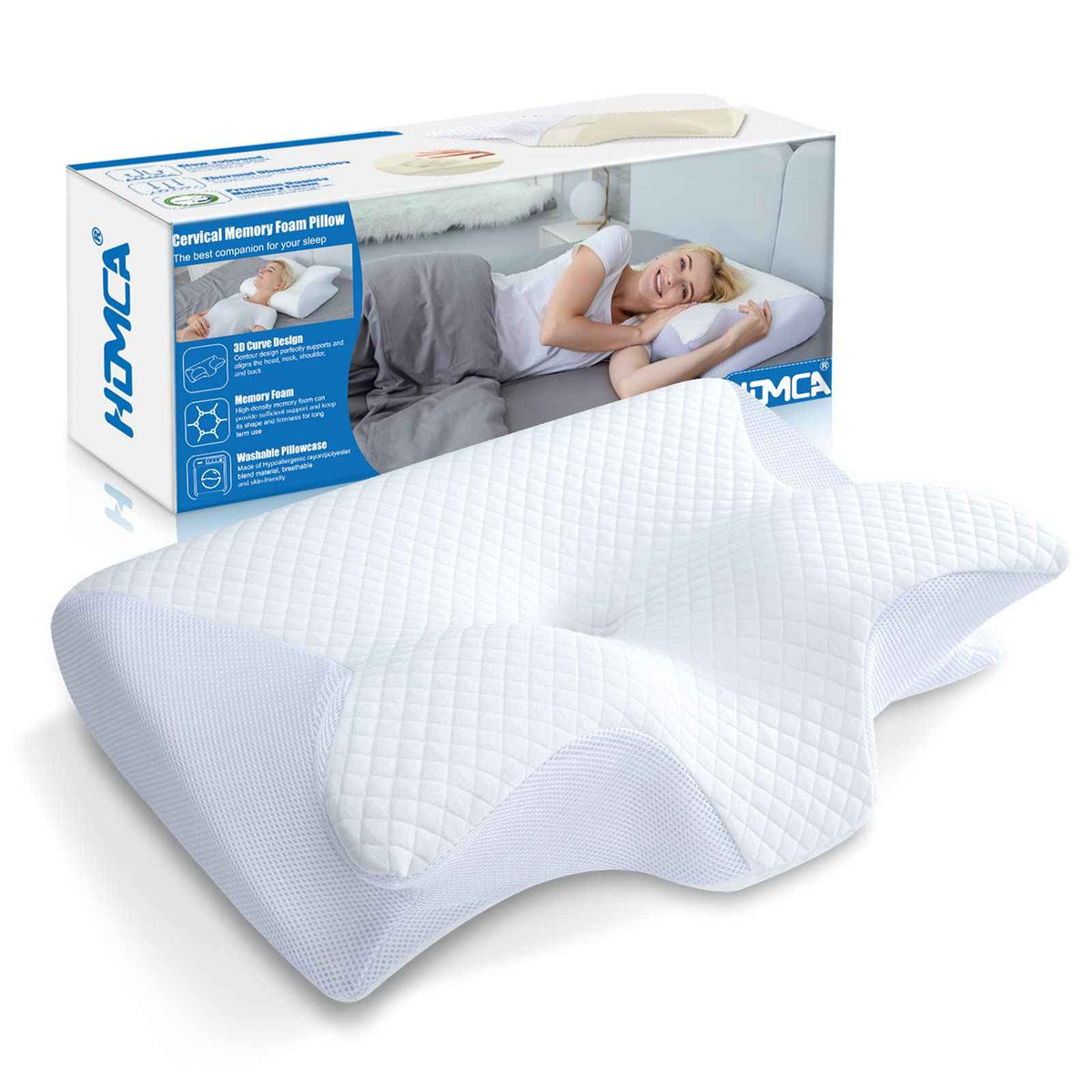 HOMCA Memory Foam Pillow, 2 in 1 Cervical Pillow for Neck Pain Relief, Ergonomic Neck Support Pillows for Side Back Stomach Sleepers with Breathable Pillowcase(White) 🍁 All In One Marketplace Canada