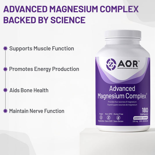 AOR Advanced Magnesium Complex 200mg, 180 Capsules 180-Day Supply - Highly Absorbable Magnesium Glycinate, Aspartate, Malate & Ascorbate - Elemental Chelated Complex for Relaxation and Muscle Comfort 🍁 All In One Marketplace Canada