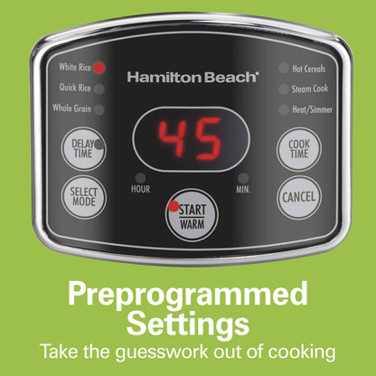 Hamilton Beach Digital Programmable Rice Cooker & Food Steamer, 14 Cups Cooked (7 Cups Uncooked), Stainless Steel, Steam & Rinse Basket, Delay Start, Model 37548MN 🍁 All In One Marketplace Canada
