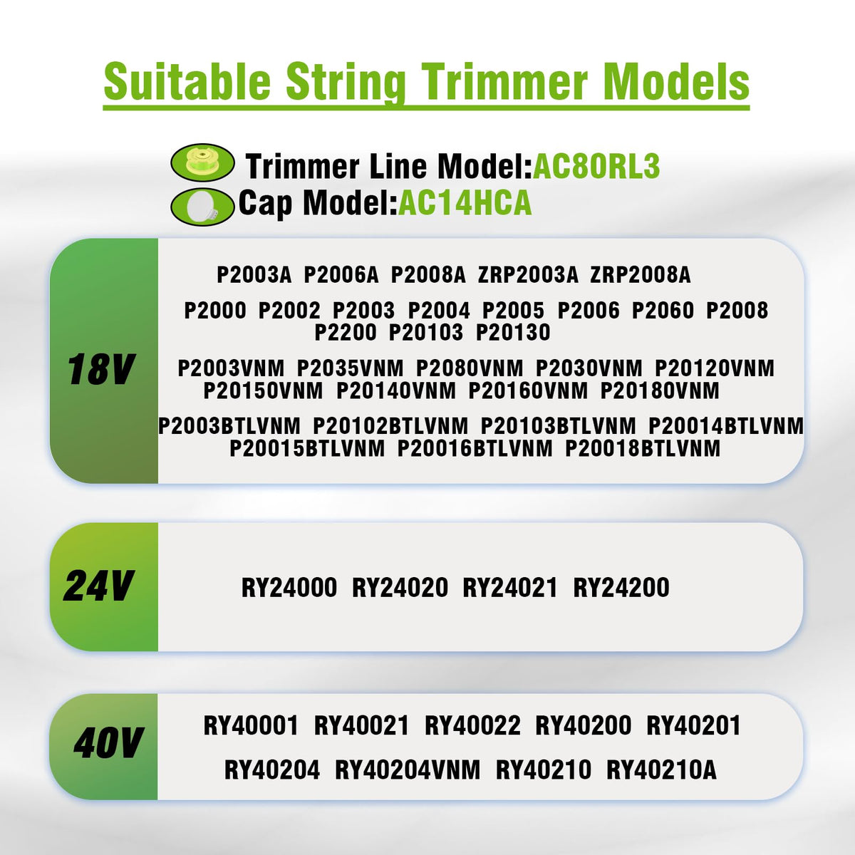 7 Pcs AC80RL3 Replacement Trimmer String for Ryobi One Plus+,0.080" Diameter String Trimmer Refll and AC14HCA Cover Cap Compatible with Ryobi 18v,24v,and 40v Cordless Trimmers(6 Spools+1 Cap) 🍁 All In One Marketplace Canada