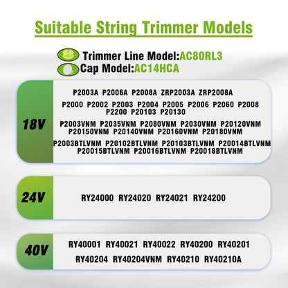 7 Pcs AC80RL3 Replacement Trimmer String for Ryobi One Plus+,0.080" Diameter String Trimmer Refll and AC14HCA Cover Cap Compatible with Ryobi 18v,24v,and 40v Cordless Trimmers(6 Spools+1 Cap) 🍁 All In One Marketplace Canada