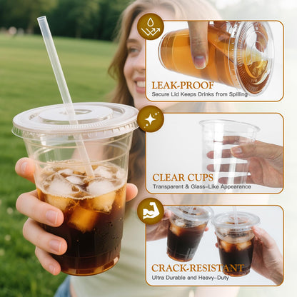 Joyeux 100 Pack 16 oz Clear Plastic Cups with Lids and Straws - Disposable Iced Coffee Cups for Matcha, Milkshakes, Smoothies and to go Drinks 🍁 All In One Marketplace Canada