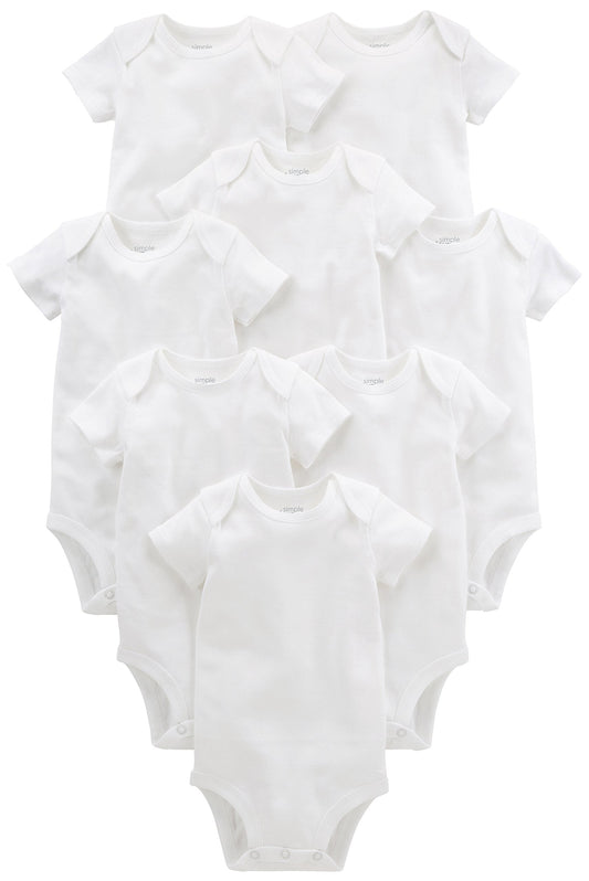 Simple Joys by Carter's Baby 8-Pack Short-Sleeve Bodysuit, White, Newborn 🍁 All In One Marketplace Canada
