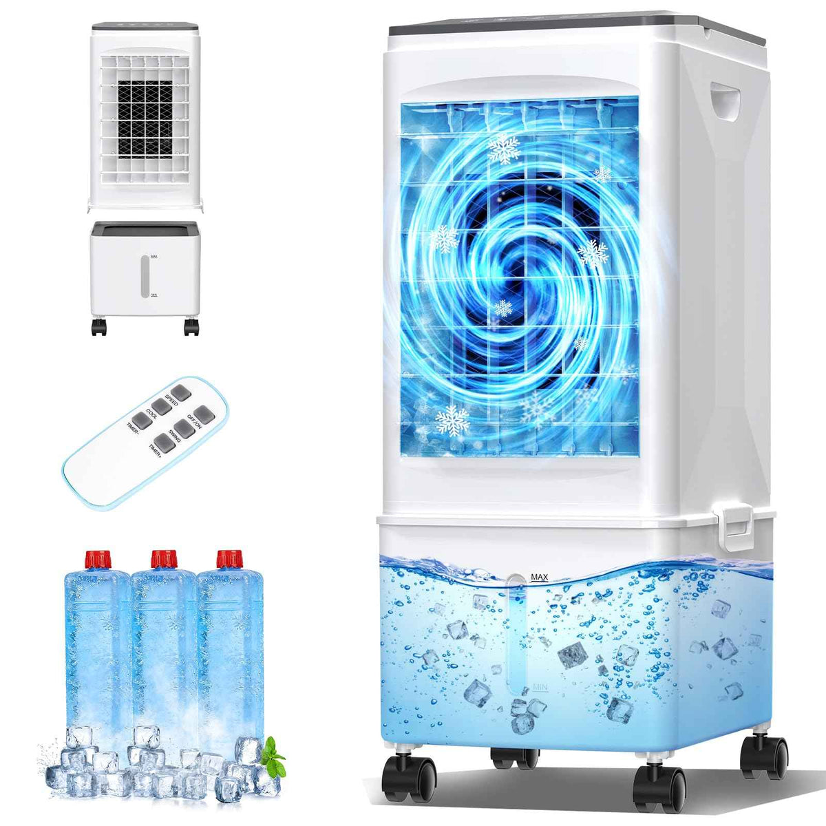 Portable Air Conditioner, 9.5L Portable AC Unit, 24H Fast Cooling, 3 Speeds Cooling Fan, Quiet Air Conditioner Portable w/7H Timer & Remote, Evaporative Air Cooler for Bedroom Home Office 🍁 All In One Marketplace Canada