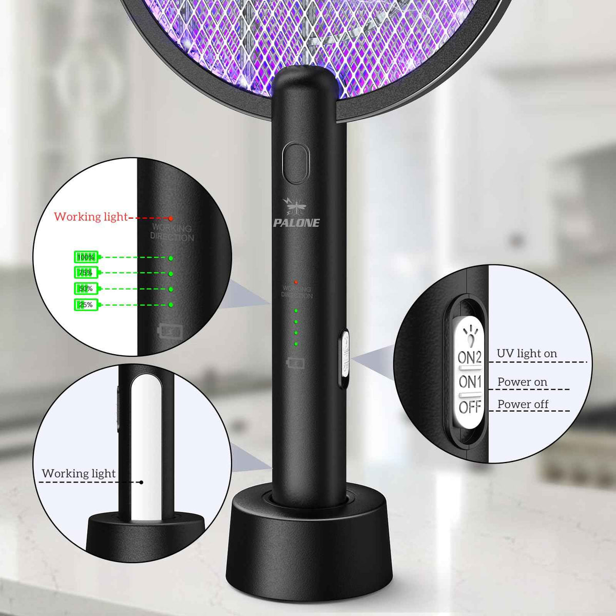 PALONE Bug Zapper Racket, Electric Bug Zapper, 4000V Electric Swatter 3 Layers Lamp, Indoor Zapper Without Waving Hands for Kitchen, Home, Garden and Outdoors(Black) 🍁 All In One Marketplace Canada