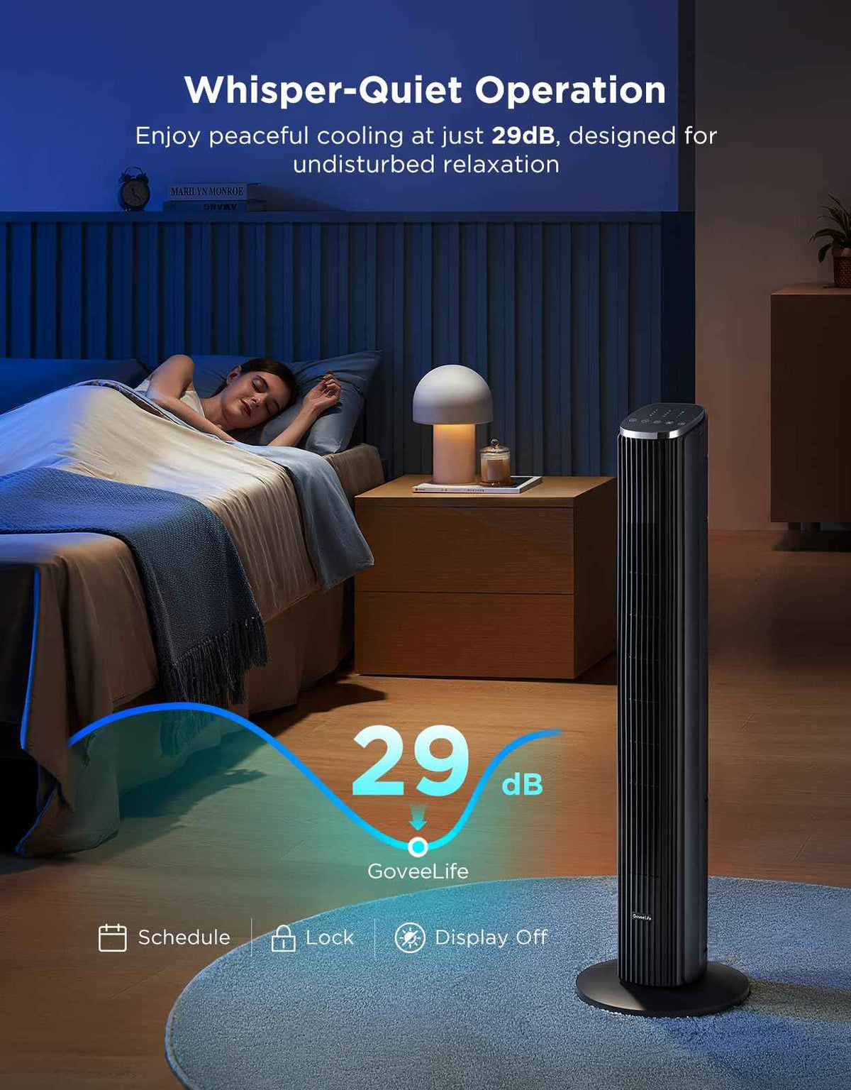 GoveeLife Black Tower Fan for Bedroom, 36" Smart Floor Fan with App/Voice Control, Temperature Sensor, 5 Modes 8 Speeds(25ft/s), 29dB Quiet Oscillating Fan for Office, 24H Timer, Auto Cooling 🍁 All In One Marketplace Canada