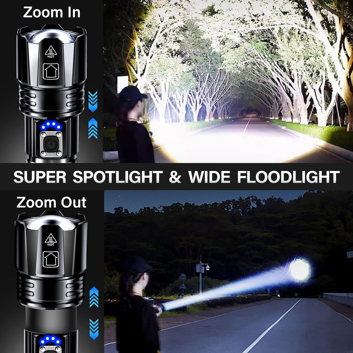 AKNEAR Rechargeable LED Flashlight High Lumens, Super Bright Flashlights with Zoomable & USB C Rechargeable & 5 Light Mode & IPX-7 Waterproof, Powerful Flash Light (2, Standard Display) 🍁 All In One Marketplace Canada
