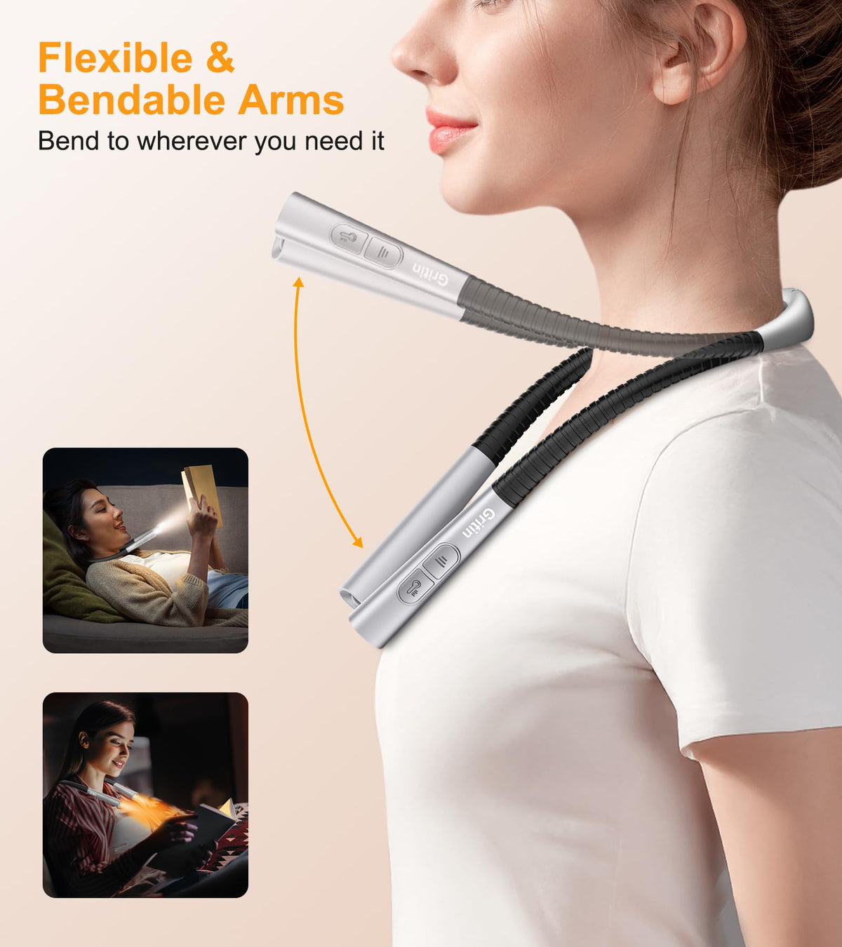 Gritin Rechargeable Book Light, Eye Caring Neck Reading Light 4-Color&5-Brightness, Stepless Dimming, 30-min Timer, 80H+ Runtime, Bendable Round Neck Design, Lightweight for Reading,Knitting,Repairing 🍁 All In One Marketplace Canada