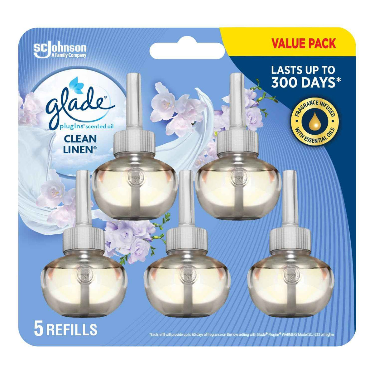 Glade PlugIns Air Freshener Oil Refill, Scented and Essential Oils for Home and Bathroom, Clean Linen, 5 Refills 🍁 All In One Marketplace Canada