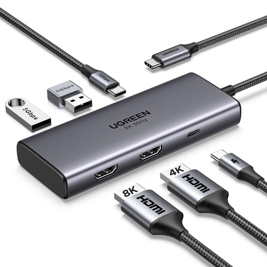 UGREEN 6 in 1 Docking Station for Laptop Dual Monitor, Dual 4K@60Hz Single 8K@30Hz, 85W Fast Charging, 2 USB A&USB C Data Ports 5Gbps, USB C Dock Compatible with MacBook Air/Pro, HP, ASUS, XPS13/15 🍁 All In One Marketplace Canada