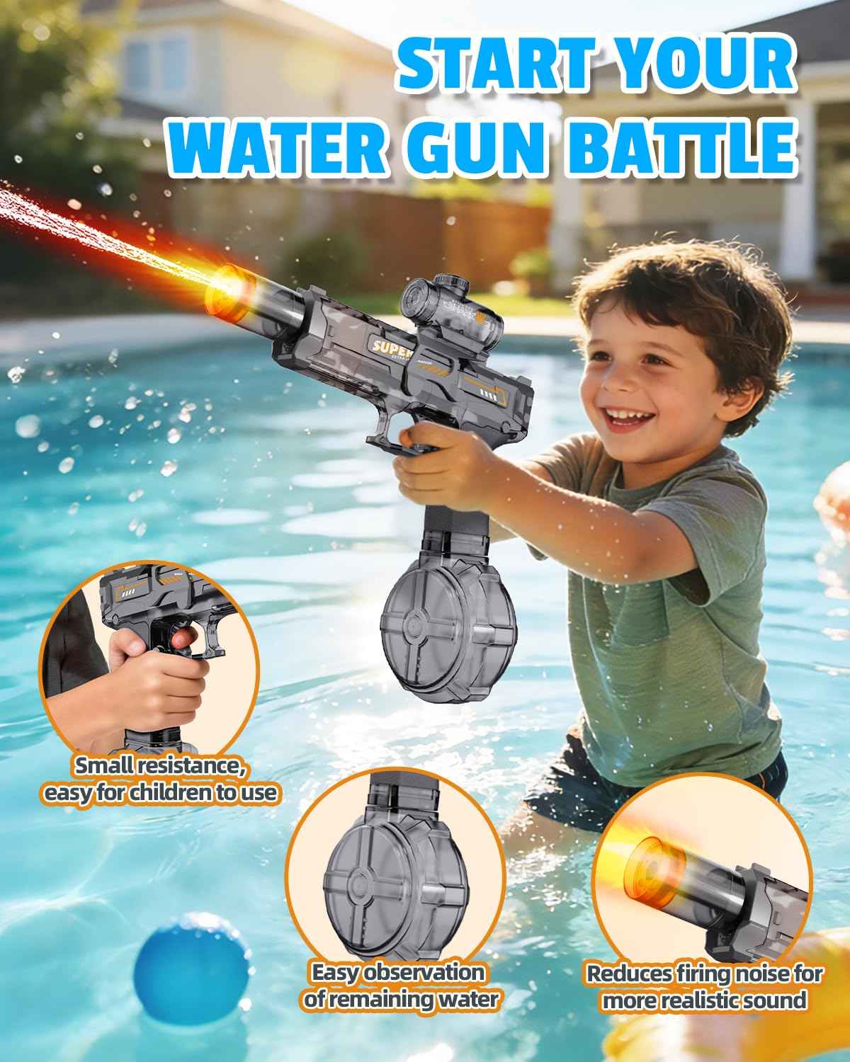 2PCS Electric Water Gun for Kids Adults,Auto Squirt Gun with Flashing Muzzle,26FT Range,Leak-Proof Rechargeable Water Blaster for Summer Pool Beach Water Fights 🍁 All In One Marketplace Canada