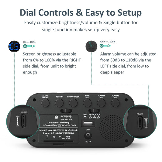 Odokee Digital Dual Alarm Clock for Bedroom, Easy to Set, 0-100% Dimmer, USB Charger, 5 Sounds Adjustable Volume, Weekday/Weekend Mode, Snooze, 12/24Hr, Battery Backup, Compact Clock for Bedside(Blue) 🍁 All In One Marketplace Canada