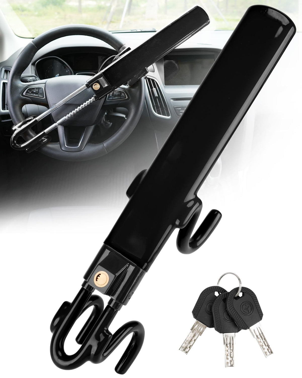 Tevlaphee Steering Wheel Lock Anti-Theft Car Device Heavy Duty Security Car Lock Antitheft Locking Devices Great Deterrent Adjustable Car Wheel Lock Anti Theft for Vehicle Truck with 3 Keys(Black) 🍁 All In One Marketplace Canada